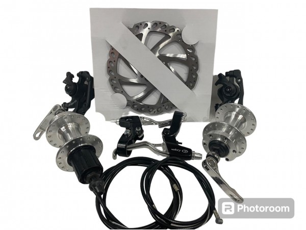 set de freno mecanico .juego mazas disco con tornillos caliper manijas center loock logan  *<